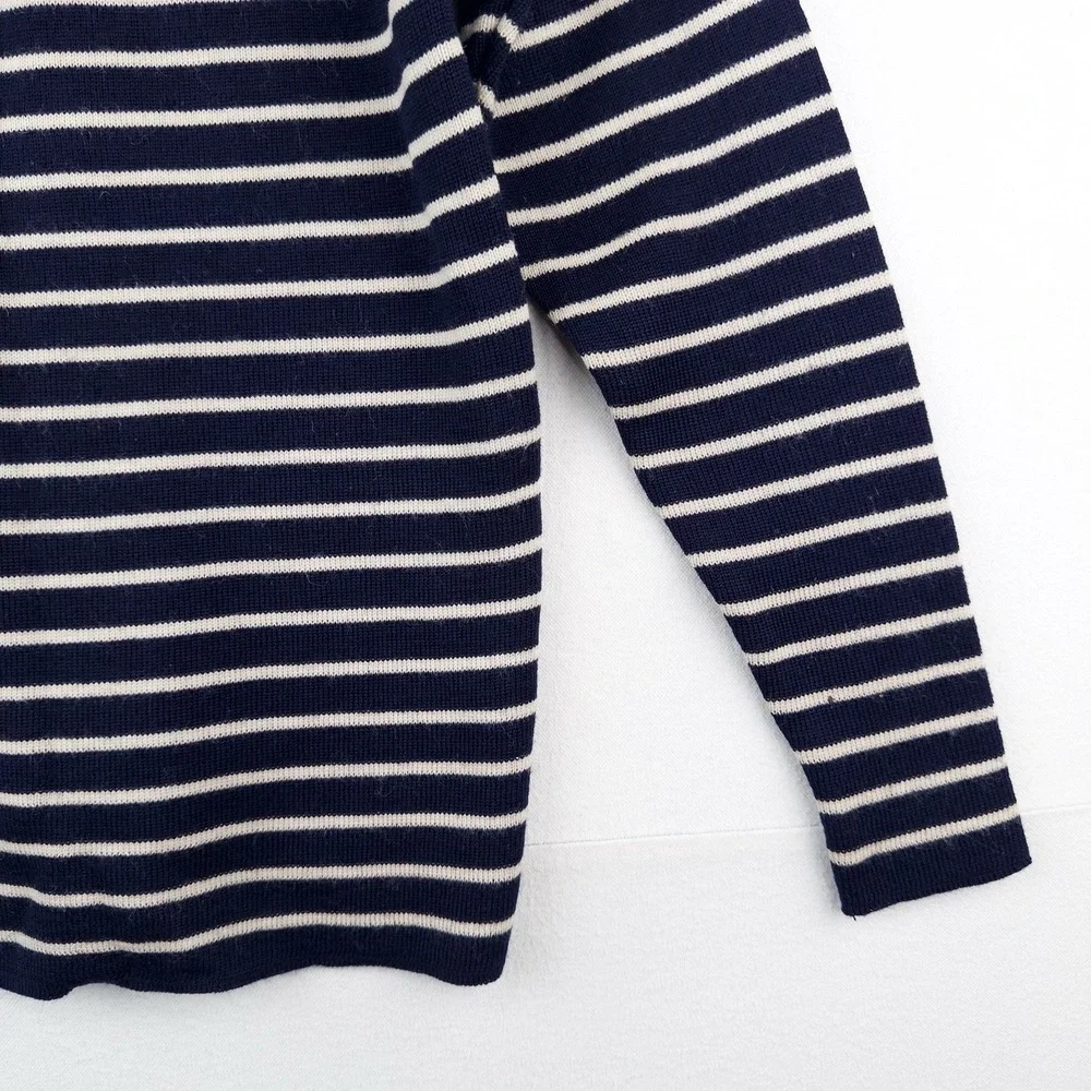 70's Saint James Wool Sweater Bretone Stripe Button Shoulder Made France Blue M